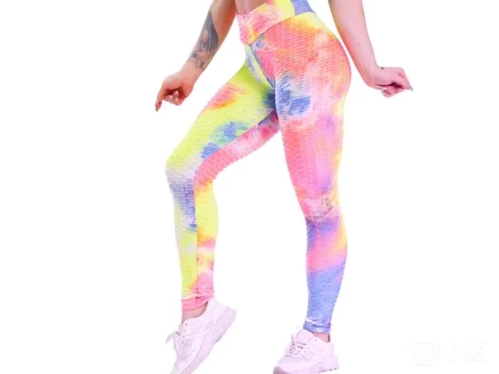 Calças de ioga multicoloridas com levantamento de quadril e cintura alta tie dye