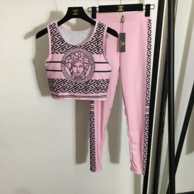 Calças top rosa com duas peças roupas fitness